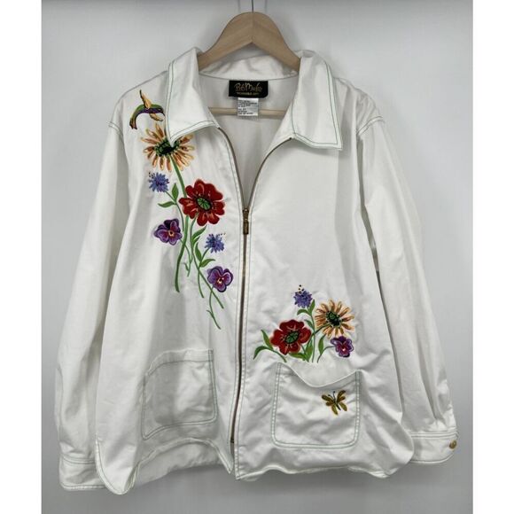 Bob Mackie Jackets & Blazers - Bob Mackie Wearable Art Size 2x Embroidered Floral Hummingbird Full Zip Jacket